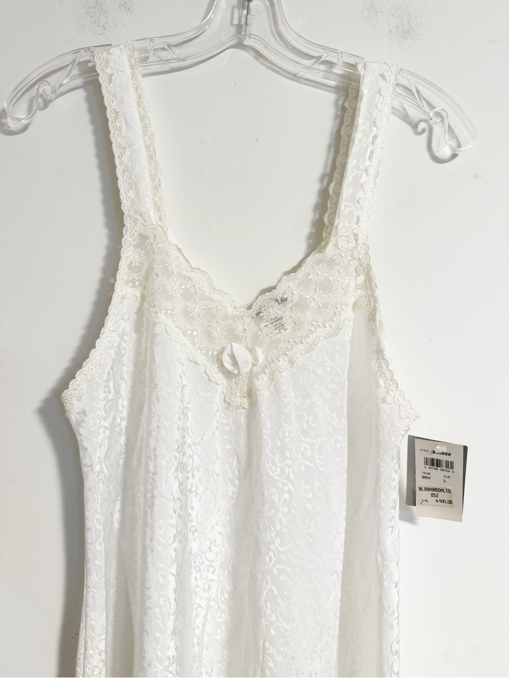 Vintage Christian Dior White Lace Trim Maxi Nightgown Dress L NWT Bloomingdales - Picture 7 of 9